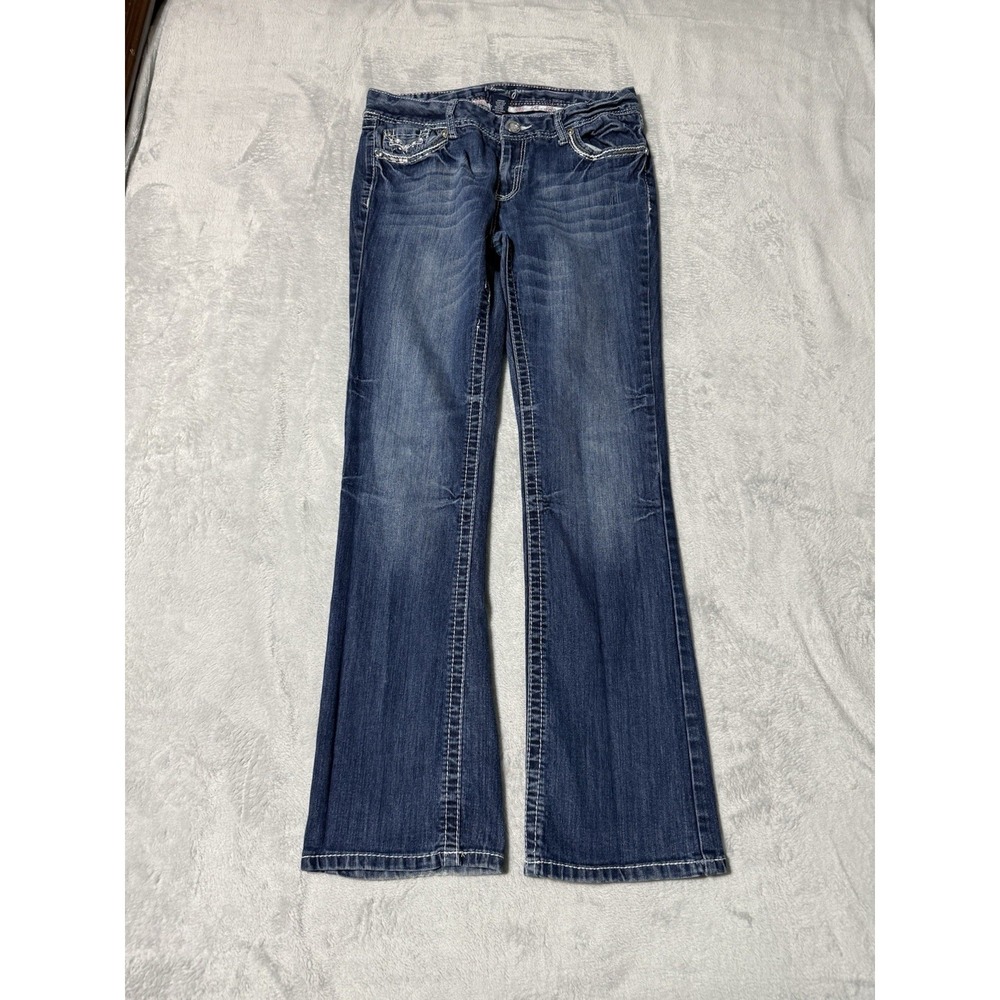 Amethyst Jeans Womens 11 Blue Bootcut Low Rise Medium Wash Distressed 31x31